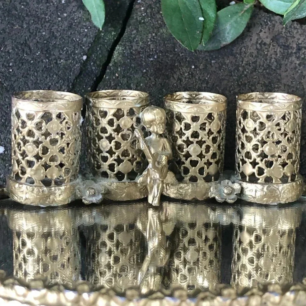 Hollywood Regency Vintage Sam Fink Designed Cherub Gold Mirror Lipstick Holder